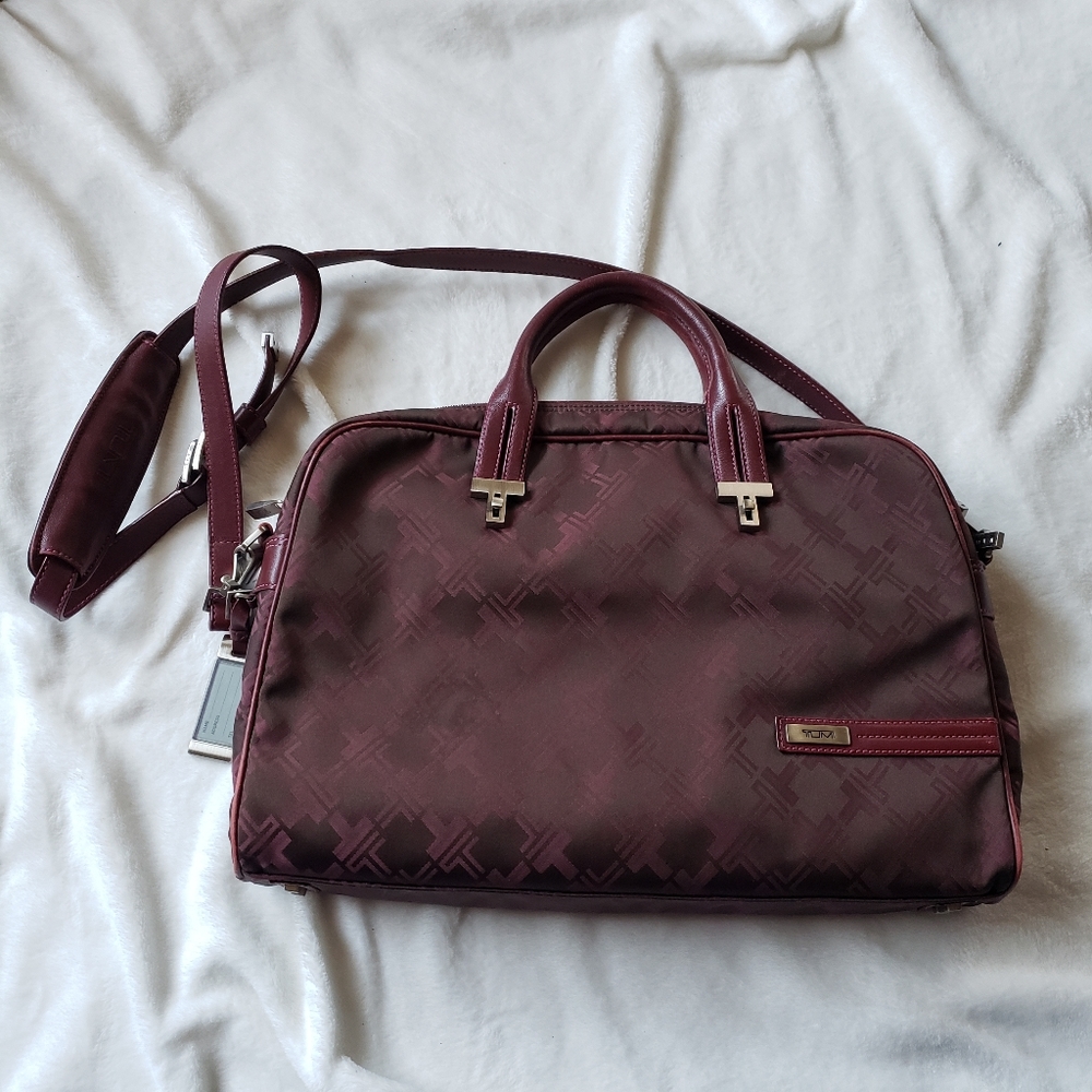 Tumi Burgundy Laptop Bag with Crosshatch Pattern